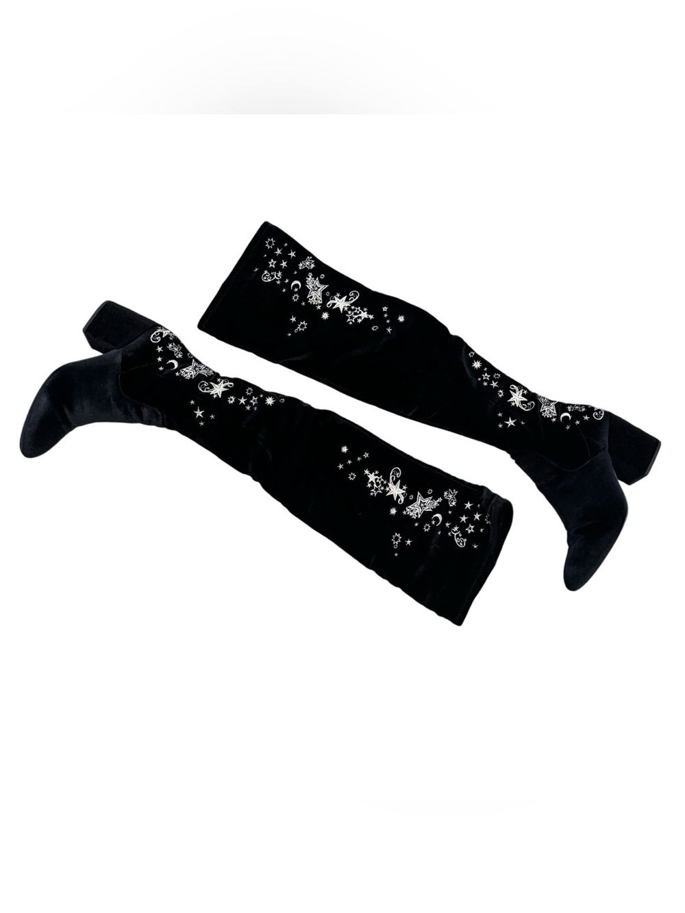 ASH Eros Stars & Moon Embroidered Velvet Over The Knee Boots